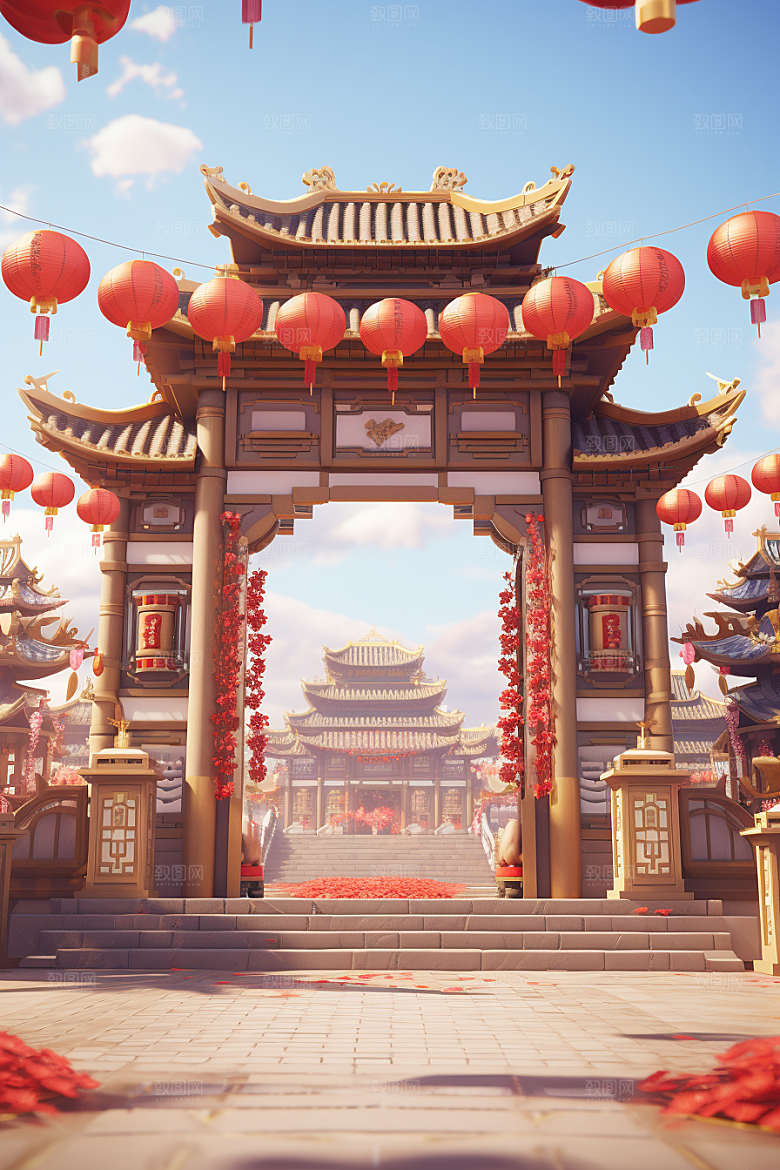 中式传统门楼开门红热卖背景图