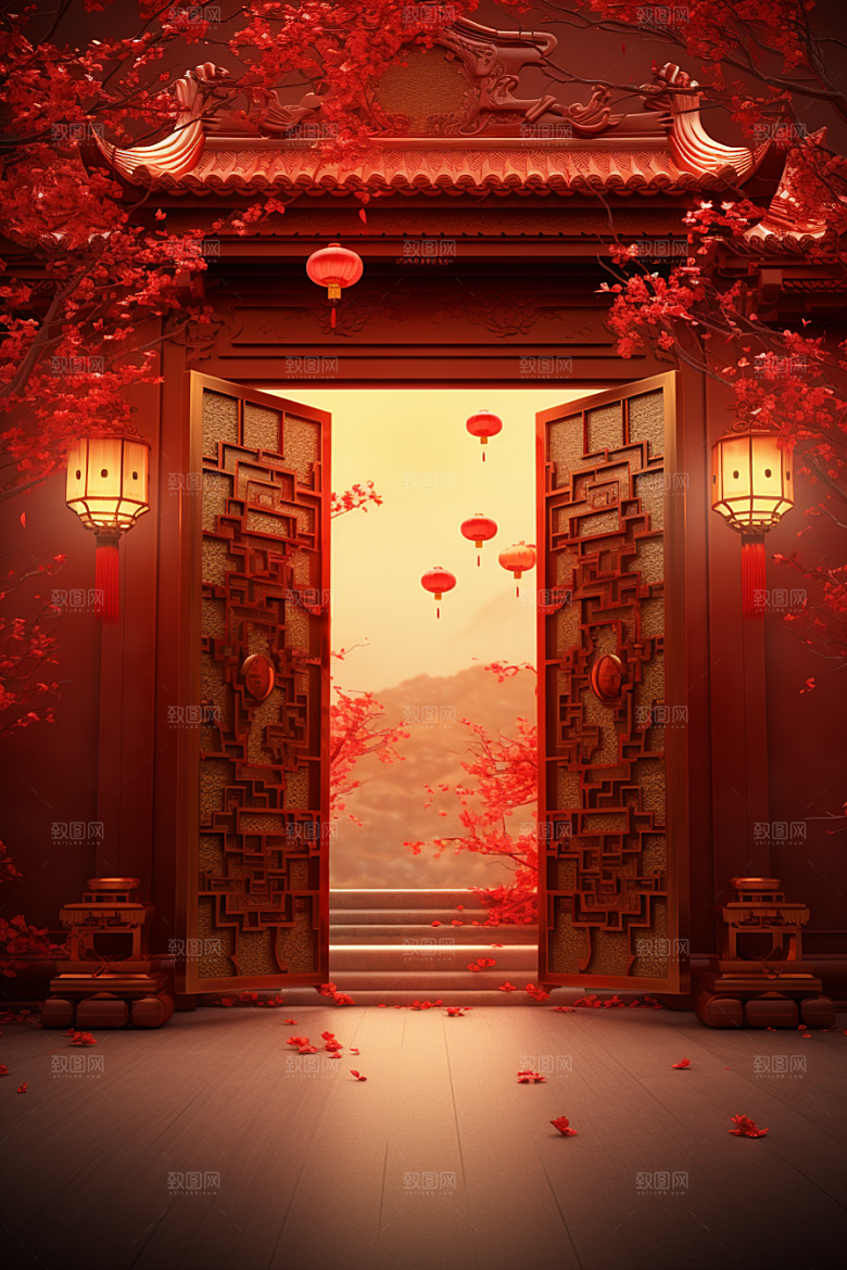中式传统门楼促销热卖背景图