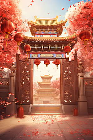 中式传统门楼国潮中国风背景图