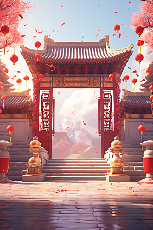 中式传统门楼开业大吉开业背景图