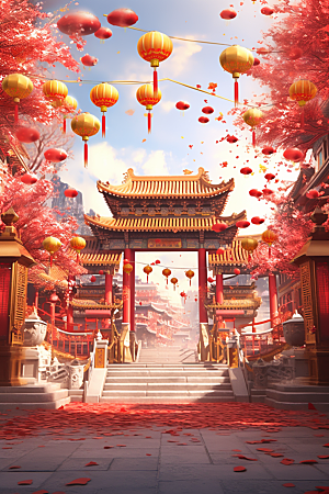 中式传统门楼喜庆中国风背景图