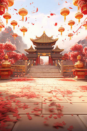 中式传统门楼开业开门红背景图