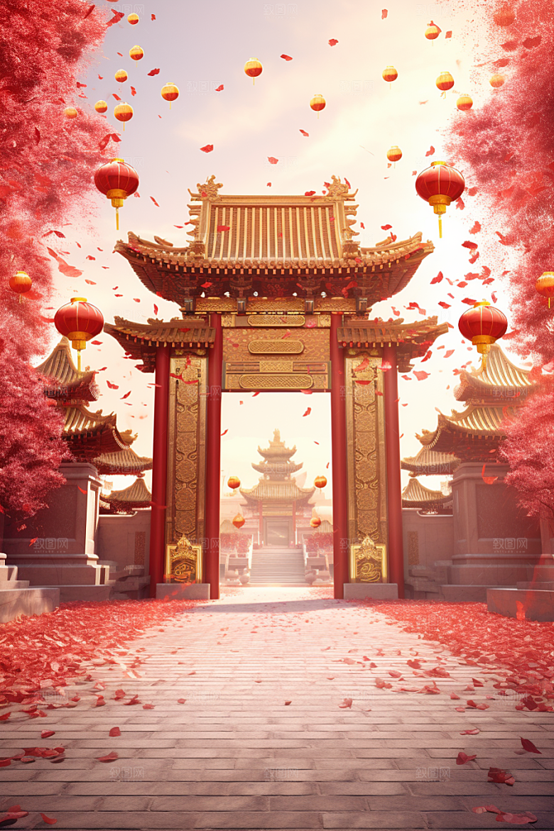 中式传统门楼热卖开门红背景图