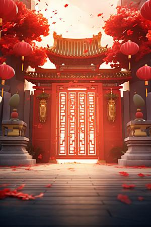 中式传统门楼开业大吉促销背景图