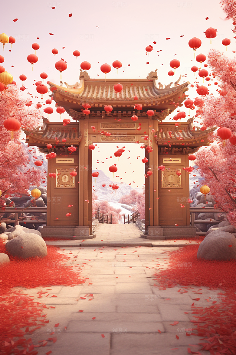 中式传统门楼直播热卖背景图