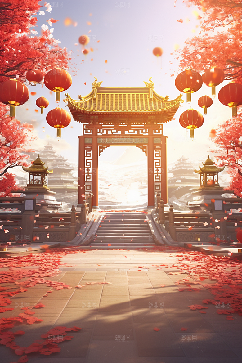 中式传统门楼热卖国潮背景图