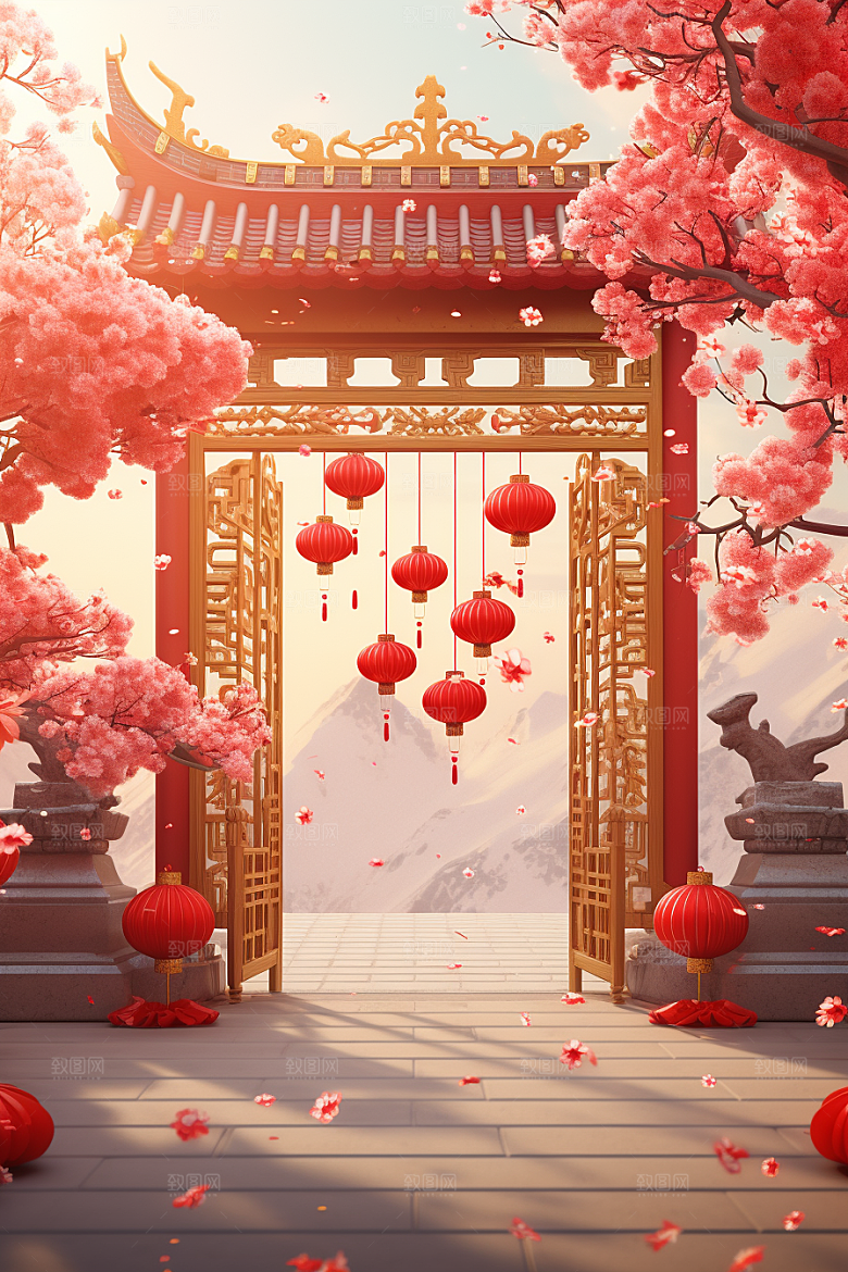 中式传统门楼直播中国风背景图