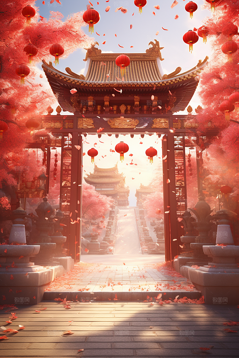 中式传统门楼国潮中国风背景图