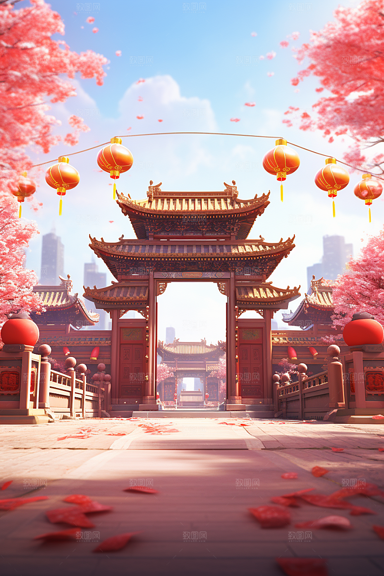 中式传统门楼直播中国风背景图