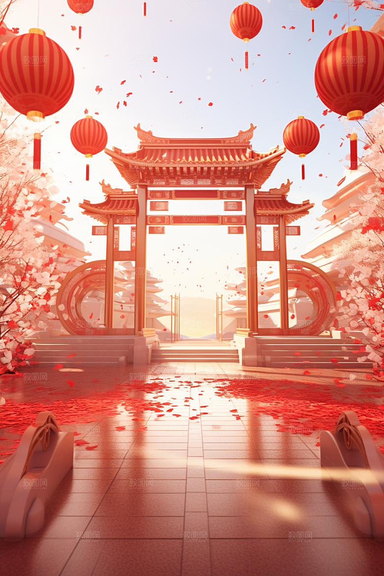 中式传统门楼热卖火热背景图