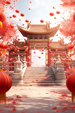 中式传统门楼开业热卖背景图