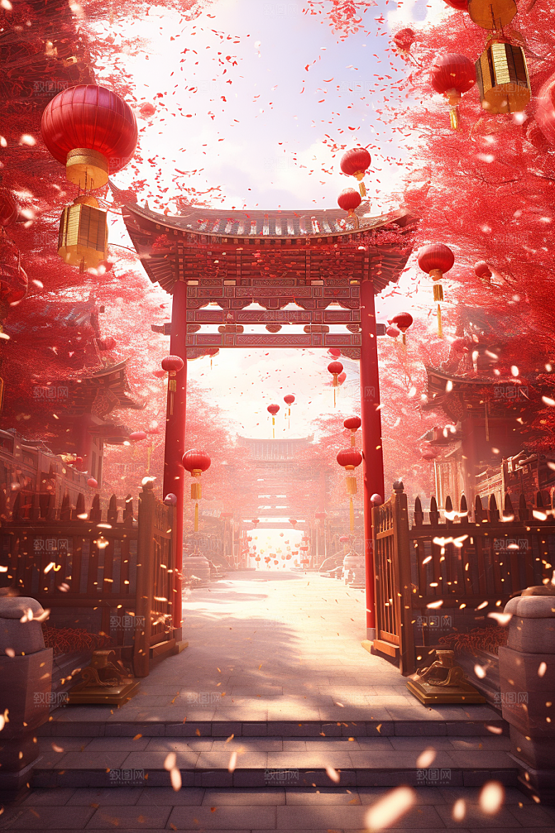 中式传统门楼开门红热卖背景图