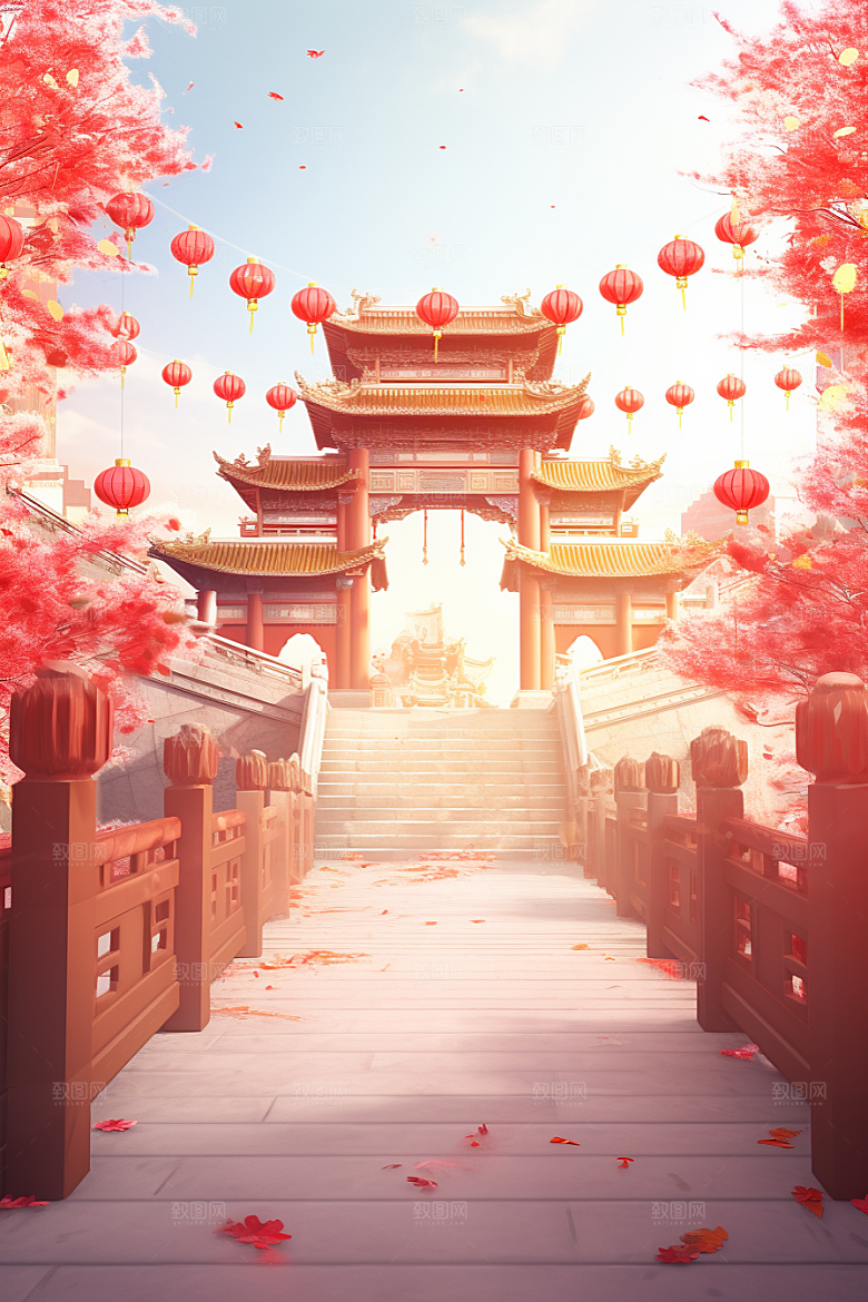 中式传统门楼直播开门红背景图