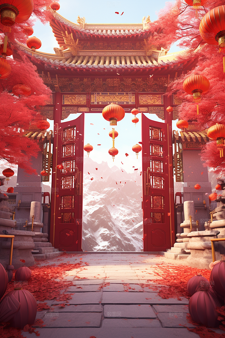 中式传统门楼中国风开业背景图