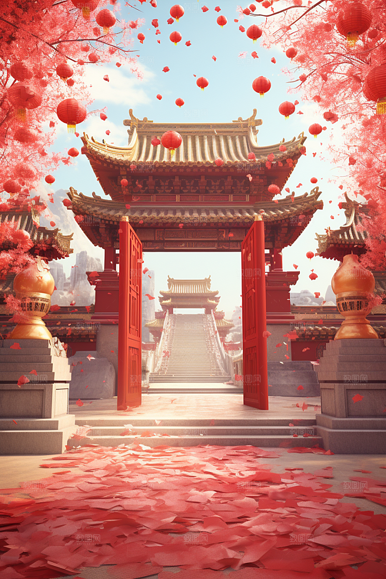 中式传统门楼开业开业大吉背景图