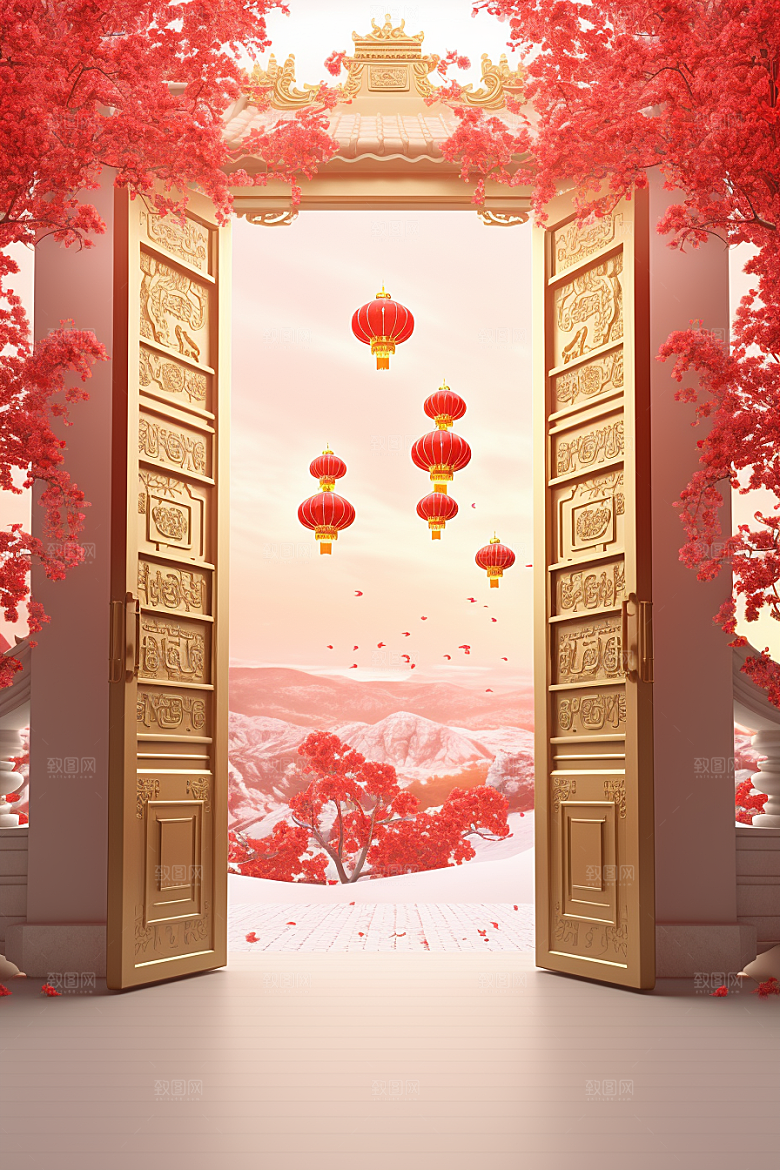 中式传统门楼开门红热卖背景图