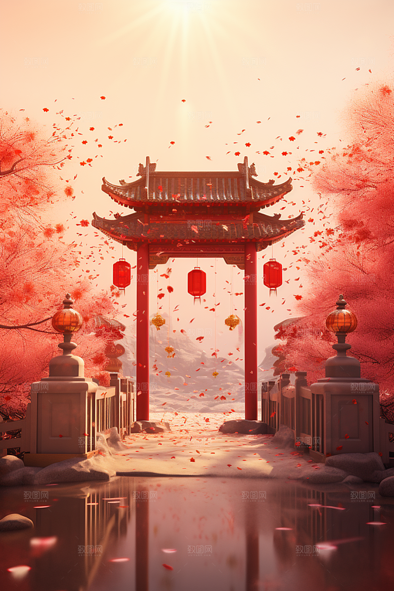 中式传统门楼喜庆热卖背景图