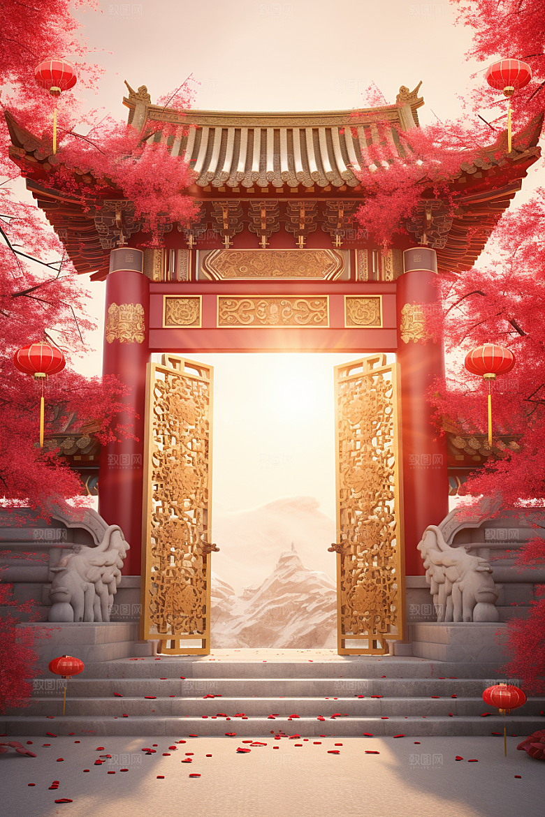 中式传统门楼促销中国风背景图