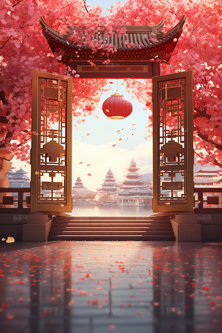 中式传统门楼开业中国风背景图