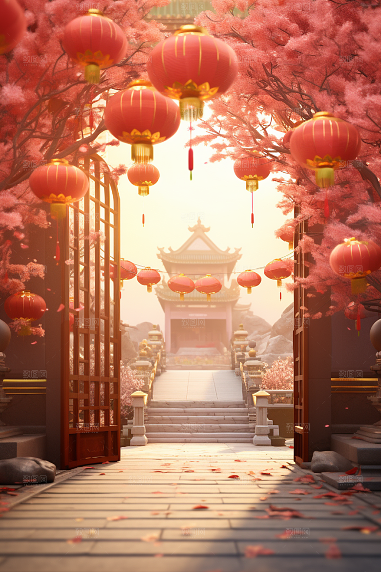 中式传统门楼直播喜庆背景图