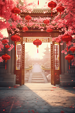 中式传统门楼中国风促销背景图