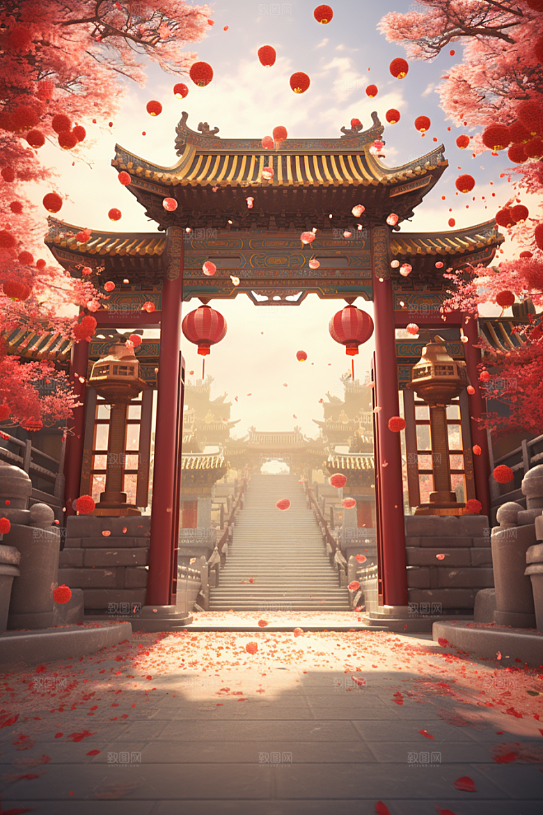 中式传统门楼喜庆中国风背景图
