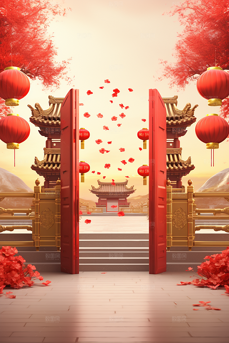中式传统门楼促销中国风背景图