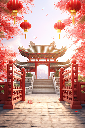 中式传统门楼开业大吉开业背景图