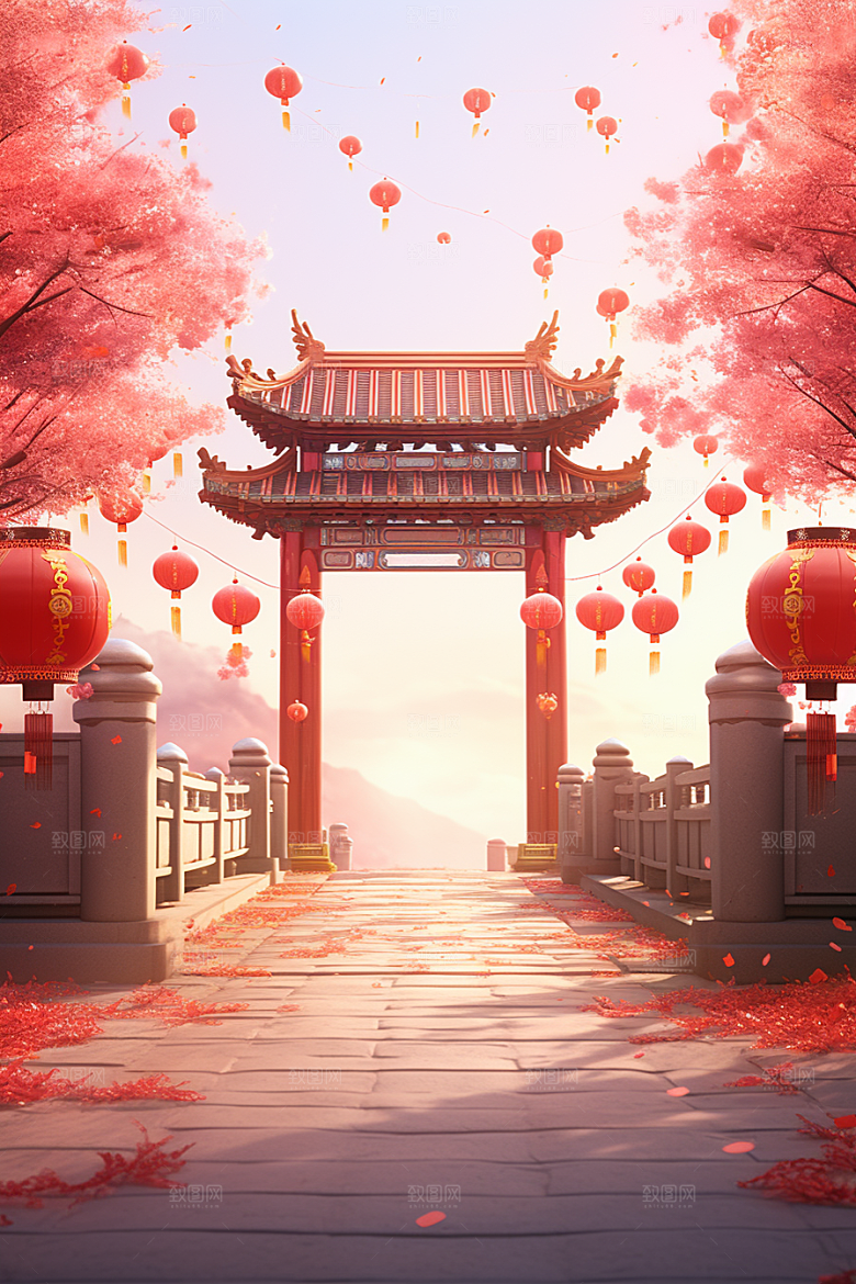 中式传统门楼热卖国潮背景图