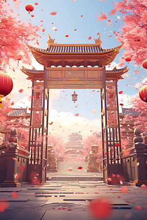中式传统门楼中国风直播背景图