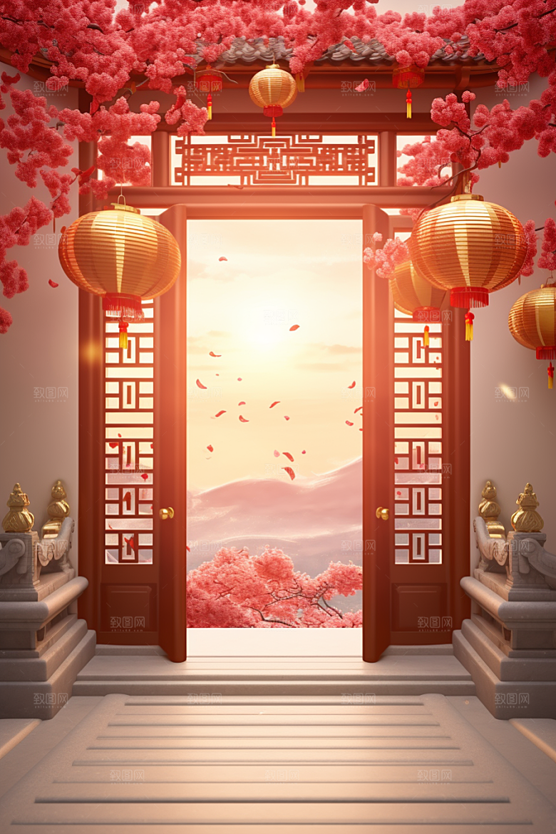 中式传统门楼火热热卖背景图