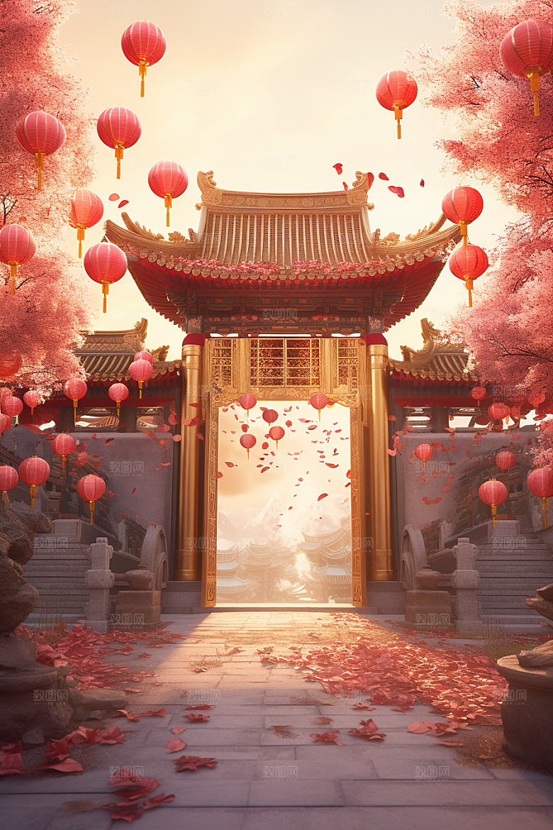 中式传统门楼国潮中国风背景图