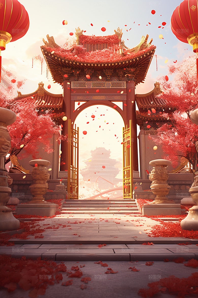中式传统门楼开业大吉开业背景图