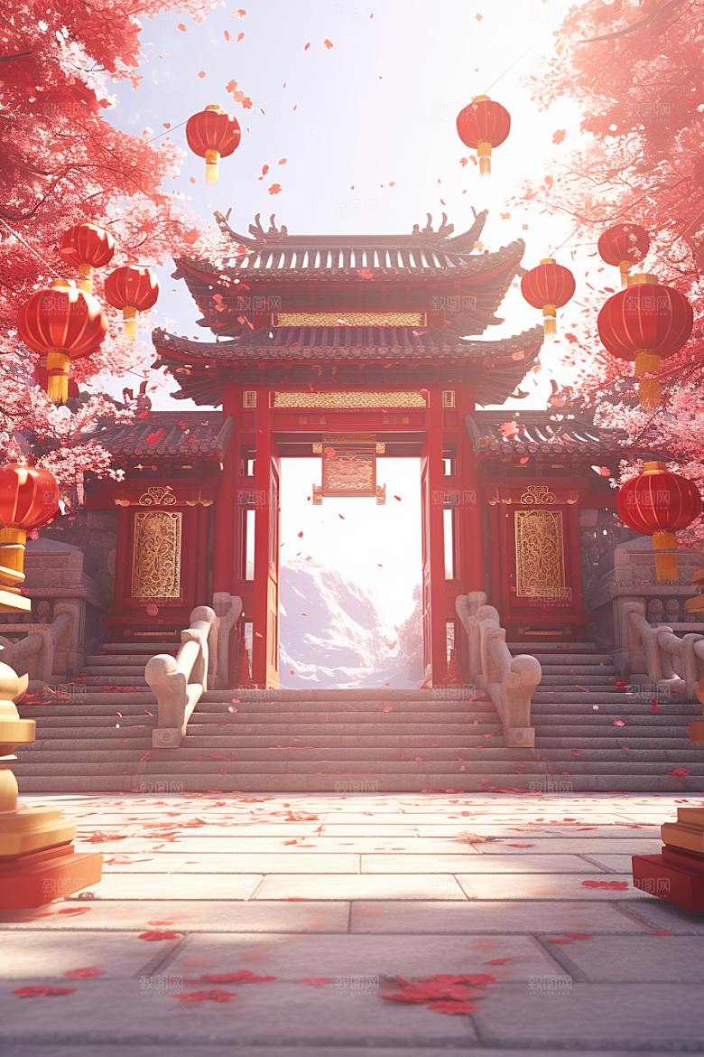 中式传统门楼促销中国风背景图