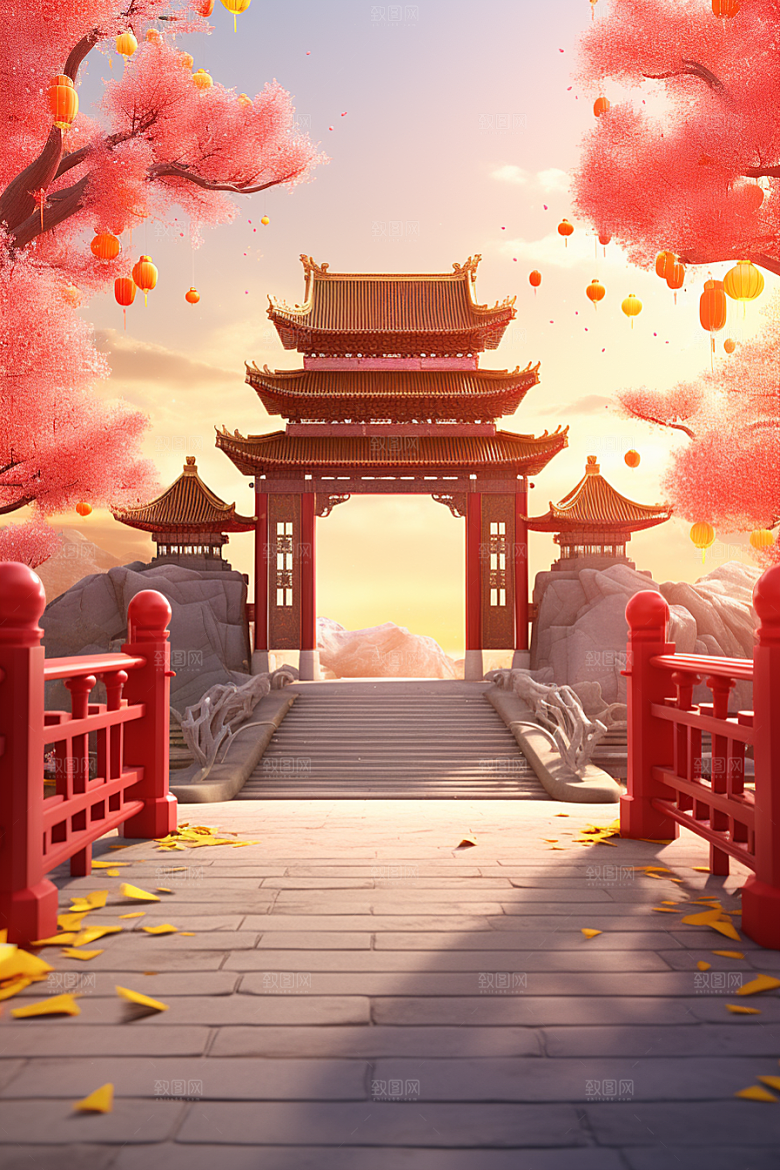 中式传统门楼开业中国风背景图