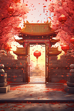 中式传统门楼国潮热卖背景图