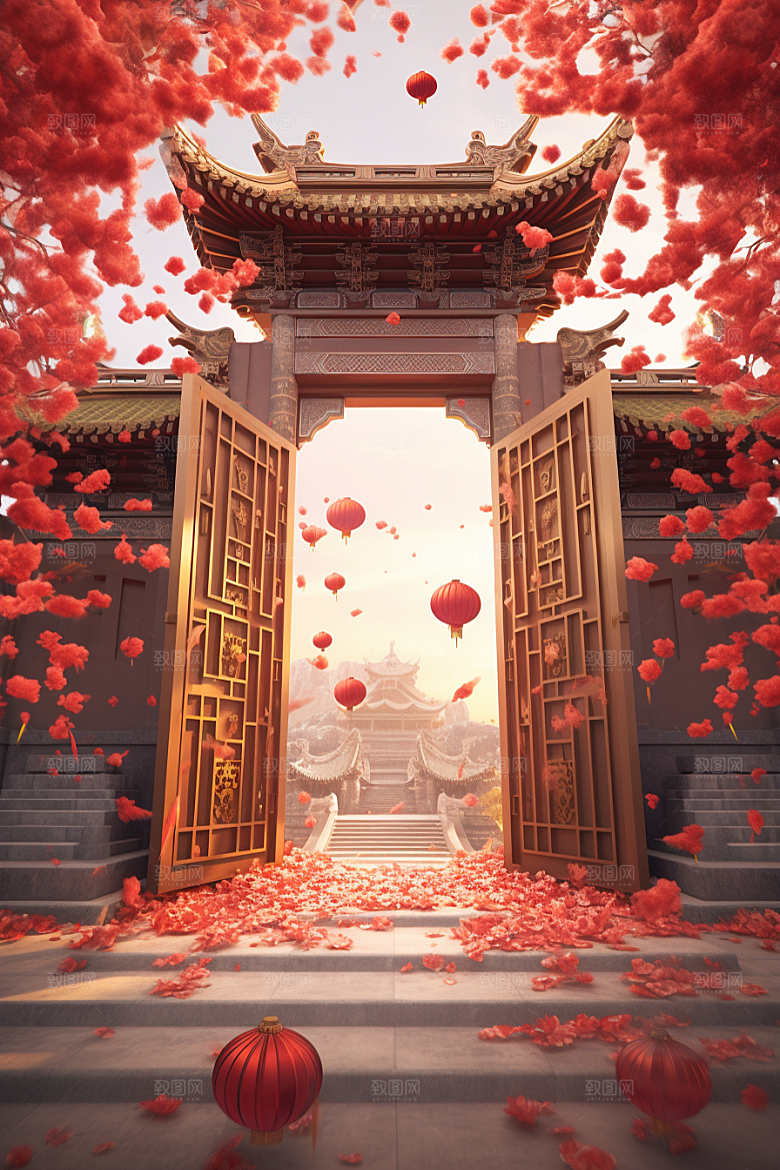 中式传统门楼促销中国风背景图
