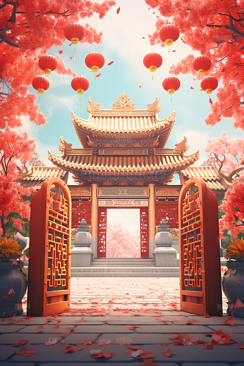 中式传统门楼热卖火热背景图