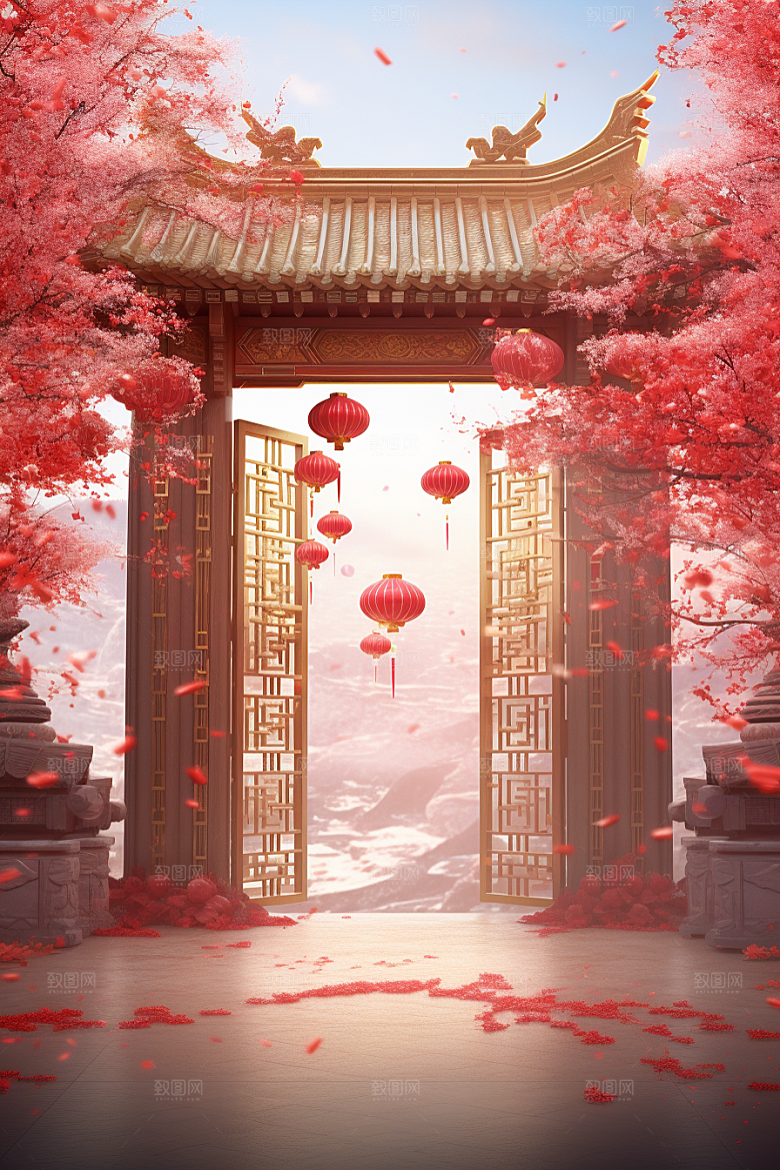 中式传统门楼开业中国风背景图