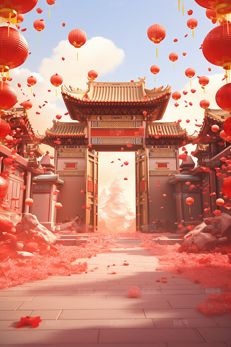 中式传统门楼热卖促销背景图