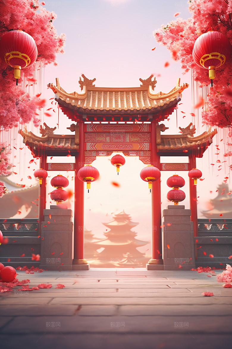 中式传统门楼直播热卖背景图