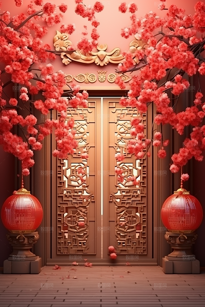 中式传统门楼开业大吉开业背景图