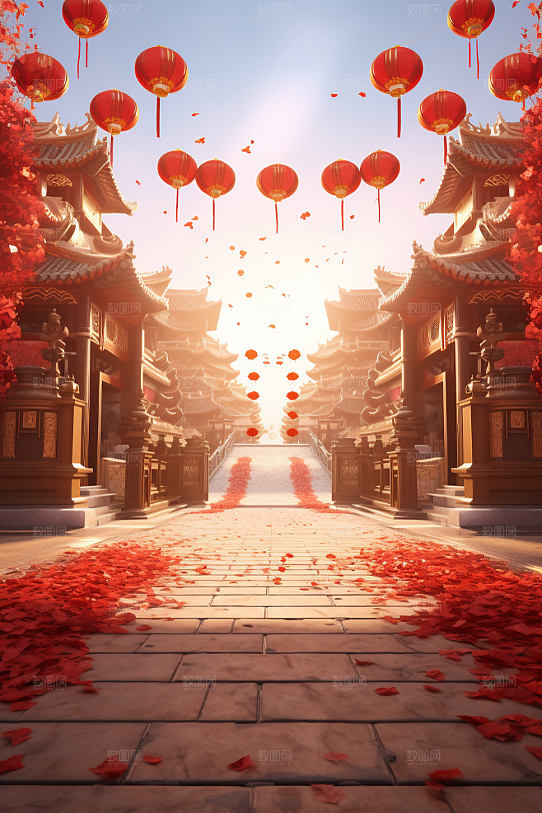 中式传统门楼开业大吉促销背景图