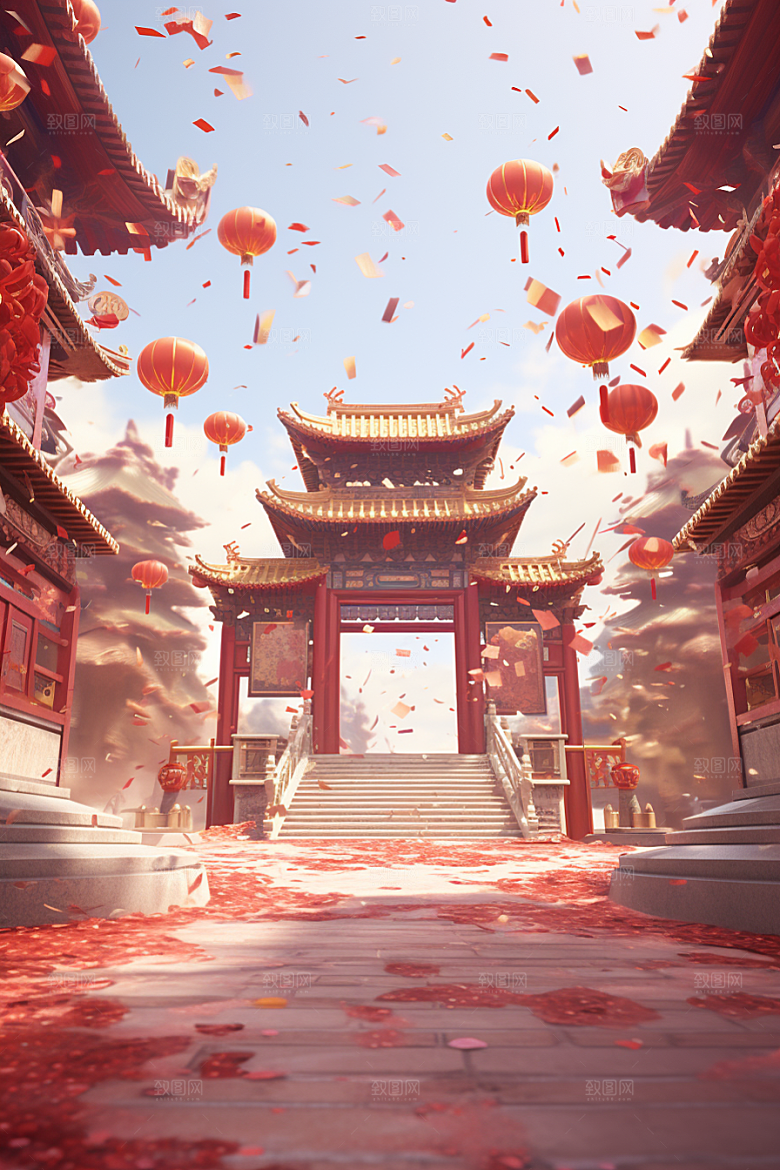 中式传统门楼开业大吉中国风背景图