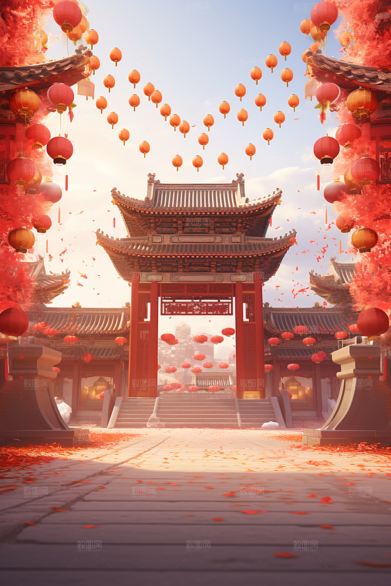 中式传统门楼促销中国风背景图