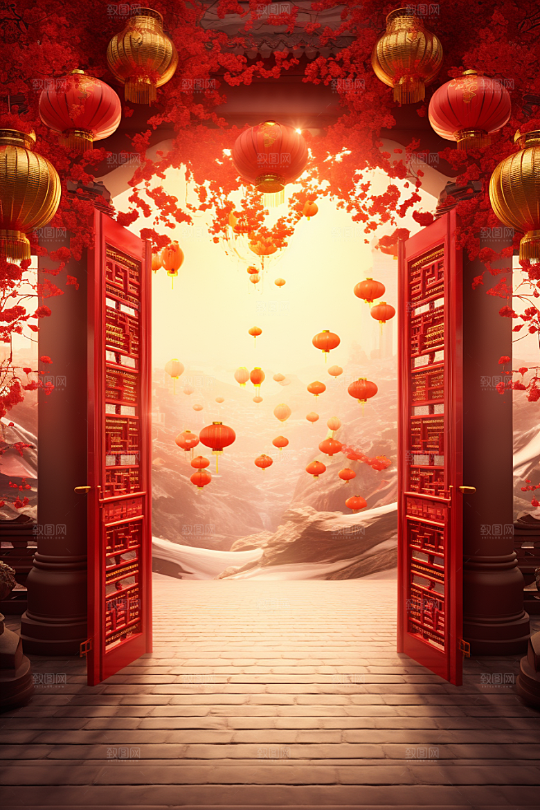 中式传统门楼开业热卖背景图