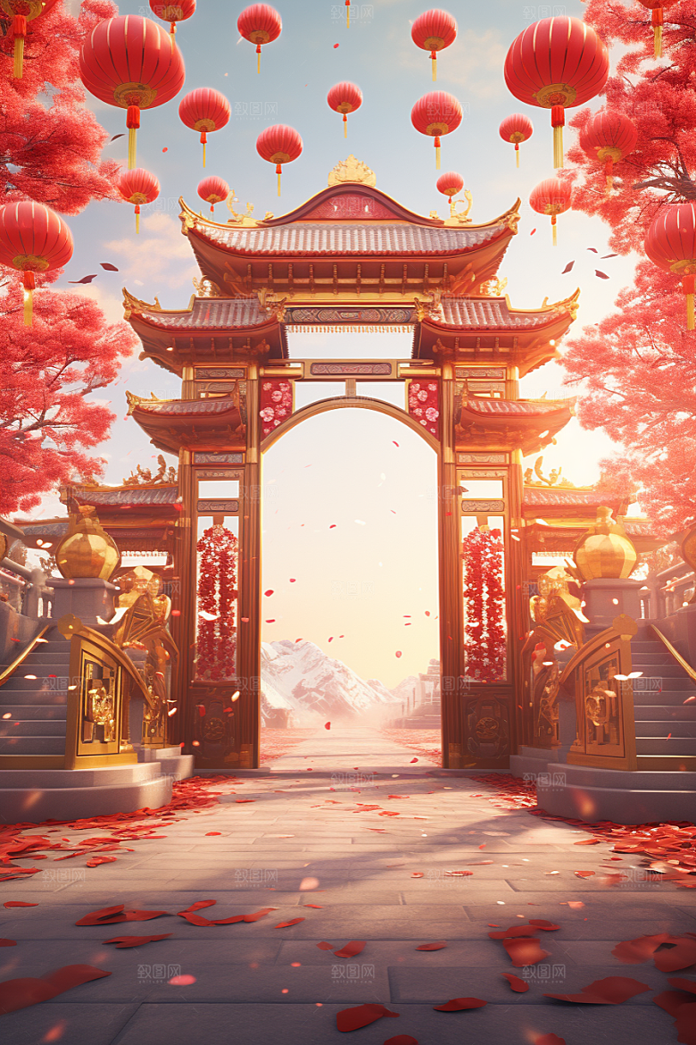中式传统门楼开业大吉中国风背景图