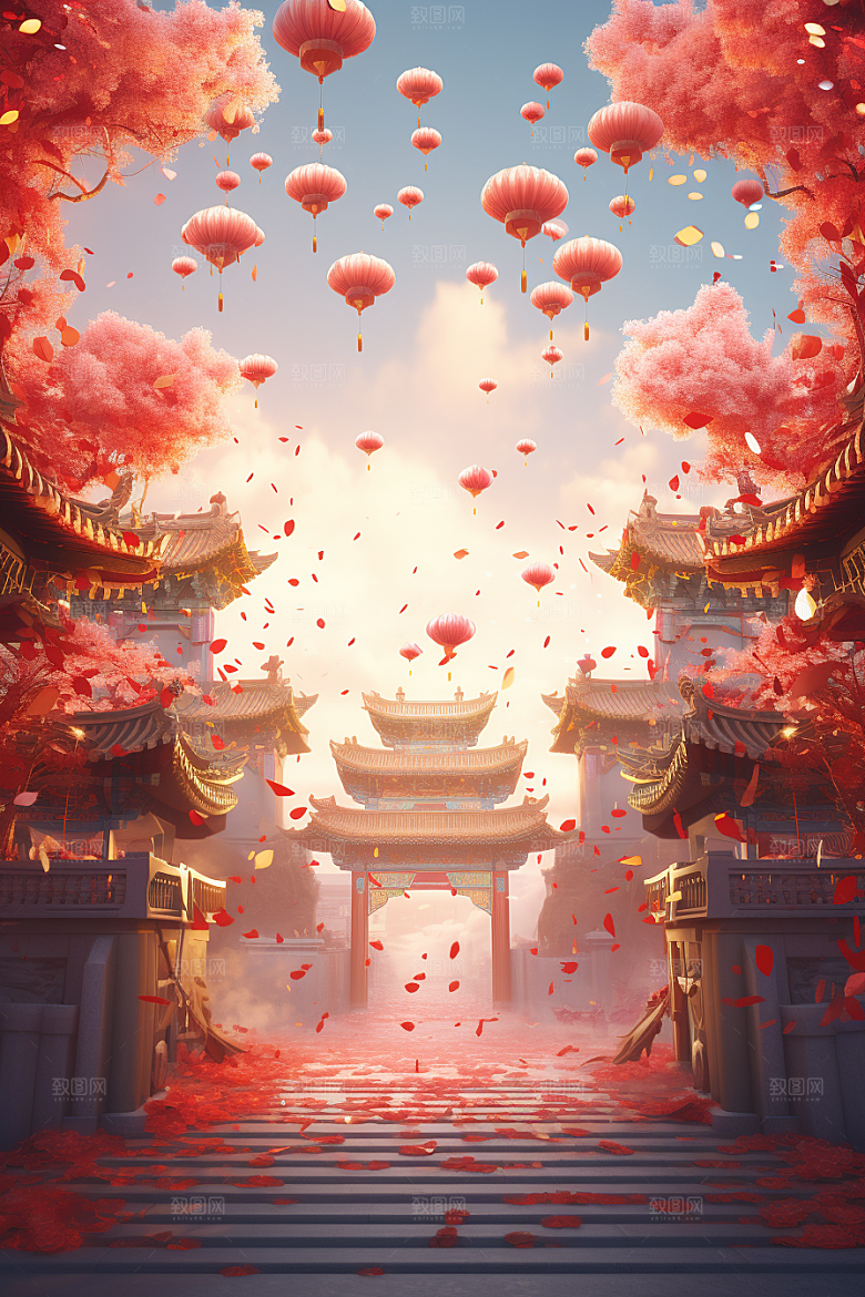 中式传统门楼喜庆国潮背景图