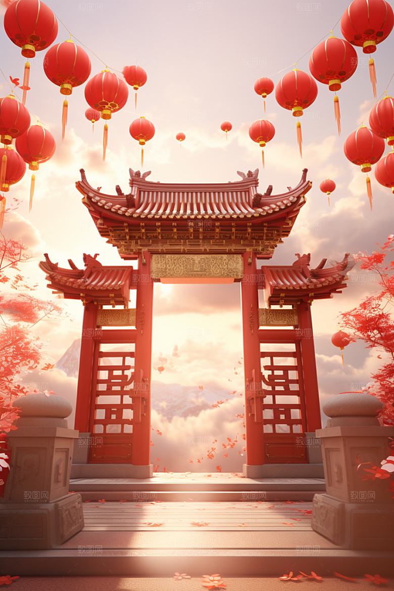 中式传统门楼热卖国潮背景图