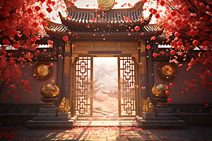 中式传统门楼国潮开业大吉背景图